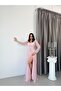 Powder Pink Heart Neck Corset-Detail Front-Tie Lace Evening Dress - 3