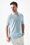 Men's Painted Blue Footed Collar Basic Moon Piece Slit Two Button T-Shirt - 2