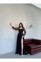 Black Heart Neck Corset Detail Front Tie Lace Evening Dress - 4
