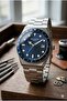 Silver Case Men's Wristwatch |   40mm Steel Case, Silver Steel Band, Blue Dial - 3