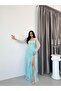 Mint Heart Collar Corset Detailed Front Tie-Detail Lace Evening Dress - 3
