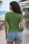 Women's V-Neck Short Sleeve Buttoned Lace-Like Knit Knit Relaxed Cut Mint Knitwear Cardigan - 3
