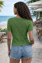 Women's Short Sleeve Buttoned V-Neck Lace-Like Knit Relaxed Fit Trend Mint Knitwear Cardigan - 3