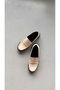 Ruched Beige Leather Loafers Women's Shoes - 5