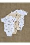 3-Pack 100% Organic Cotton Short Sleeve Penguin Patterned Snap Fastener Baby Bodysuit with Envelope Collar Undershirt
