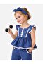 Girls 4 pc Set - Denim Look Top & Culotte Pants Set with Lace Details - 2