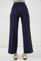 Women's Wide Leg Fabric Trousers 30088 - Navy Blue - 7