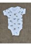 3-Pack 100% Organic Cotton Short Sleeve Penguin Patterned Snap Fastener Baby Bodysuit with Envelope Collar Undershirt - 5