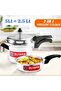 Main Pressure Cooker Capacity: 5 Liters. Inner Cooking Pot Capacity: 2.5 Liters. Total Set C