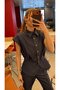 Premium Women's Denim Set Sleeveless Shirt Palazzo Pants - 2