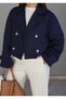 Astarli Double-Breasted Buttoned Women's Short Trench Coat Navy Blue - 3