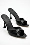 Women's Pointed Toe Thin High Heeled Black Patent Leather Evening Dress Slippers