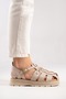 Kelvin Women's Genuine Leather Thick Sole Sandals Beige – Antique Textured Comfortable Greek Style - 7