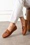 Novera Tan Knitted Stitched Beaded Tasseled Loafers Ballet Flats Casual Shoes - 2