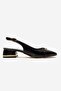 Women's Open Back Galvanized Flat Heeled Shoes with Front Buckle; Black Wrinkled - 2