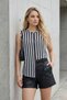 Women's Black White Striped Tank Top Relaxed Fit Button down Shirt Blouse - Women's Shirt - 3
