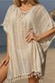 Women's Bohemian Lace-Like Knit Knitwear Knitted Beach Dress with Tassel Detail V-Neck Ecru - 2