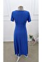 Women's Short Sleeve Asymmetrical Collar Button Detailed Midi Viscose Dress - 5