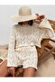 Women's Lace-Like Knit Patterned Mini Shorts-Spanish Sleeve Summer Pareo Beach Set - 3