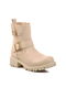 Beige Zippered Women's Biker Boots - 3