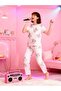 Pink Striped Teddy Bear Pattern Cute Comfortable Crew Neck Milan Fabric Spring Women's Pajama Set - 4