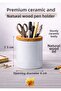 Printed Ceramic Pen Holder with Boho Design and Wooden Detail Desktop Pen Holder - 2