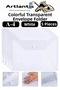 White A4 Snap Fastener File Transparent Colored Envelope File 5 Pieces Snap Fastener File Waterproof 100 Sheet Capacity
