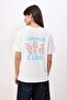 Ecru Printed Oversize/Wide Fit Short Sleeve 100% Cotton Knitted T-Shirt Twoss26Ts00116 - 4