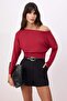 Kırmızı Fitted/Vücuda Oturan Kayık Yaka Uzun Kollu Yumuşak Örme Bluz TWOSS26BZ00344