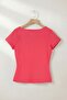 Wardrobe Essentials-Fuchsia Fitted/Bodycon Boat Neck Short Sleeve Knitted T-Shirt Twoss26Ts00070 - 6