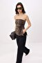 Çok Renkli Leopar Fitted/Vücuda Oturan Straplez Kolsuz Örme Bluz TWOSS26BZ00668 - 2