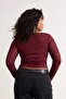 Bordo Fitted/Vücuda Oturan Dokulu Tül Esnek Örme Büyük Beden Bluz TBBAW26AF00030 - 2
