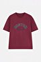 Claret Red Oversized /Wide Cut Crew Neck Short Sleeve Lettering Printed T-Shirt Tmnss21Ts1217