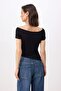 Siyah Fitted/Vücuda Oturan Carmen Yaka Kısa Kollu Yumuşak Örme Bluz TWOSS26BZ00730 - 4