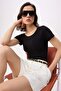 Black Bodycon Short Sleeve Snap Fastener Corded Fabric Stretchy Knitted Body Twoss26Bd00027