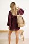 Plum Belted Mini Woven Flounce Beach Kimono&Kaftan Tbess21Km0002 - 2