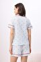 Mavi %100 Pamuklu Kalp ve Ekose Baskılı Biyeli Örme Pijama Takımı THMSS26PT00157 - 4