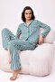 Zümrüt Yeşili %100 Pamuklu Çizgili Biye Detaylı Örme Pijama Takımı THMAW21PT0614