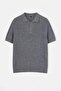 Gri Regular/Normal Kesim Düğmeli Dokulu Polo Yaka Kalın Triko T-shirt TMNSS26PO00027 - 4