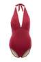 Burgundy Deep V-Neck Covered Regular Swimsuit Tbess26Ma00043 - 5