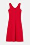 Red Corded A-Line Midi Knitted Dress Tbbss24Ah00130