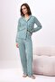 Zümrüt Yeşili %100 Pamuklu Çizgili Biye Detaylı Örme Pijama Takımı THMAW21PT0614 - 2