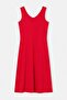 Red Corded A-Line Midi Knitted Dress Tbbss24Ah00130 - 2