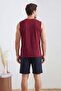 Burgundy Regular/Normal Cut Printed Cotton Athlete-Shorts Pajama Set Tmnss26Pt00045 - 4