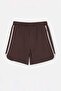 Brown Slogan Printed Piped Detail Knitted Plus Size Shorts & Bermuda Tbbss24Ap00028 - 3