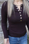Brown Buttoned Blouse with Patches - 3