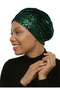 Sequined Lined Green Ready-Made Turban Hijab Evening Dress Bonnet - 5