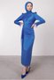 Women's Dark Blue (Indigo) Cuffs with Feather Detail Evening Dress t 1295 - 2
