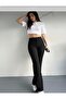 Women's Black & Brown High Waist Flared Pants Palazzo Pants 2-Piece Set - 3