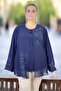 Sandy Fabric Inside, Stone Embroidered on the Outside, Chiffon Plus Size Women's Double Blouse